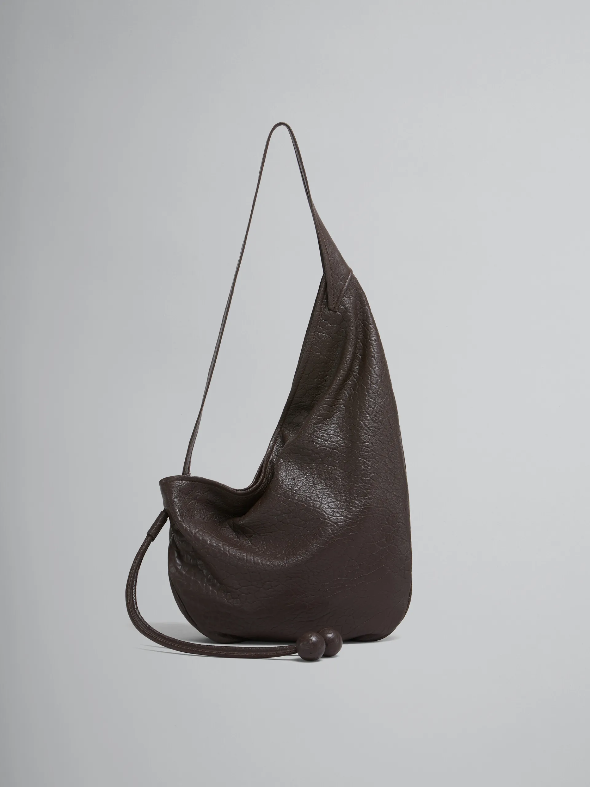 Shoulder Bags>Marni Small Brown Nappa Hobo Bag COFFEE