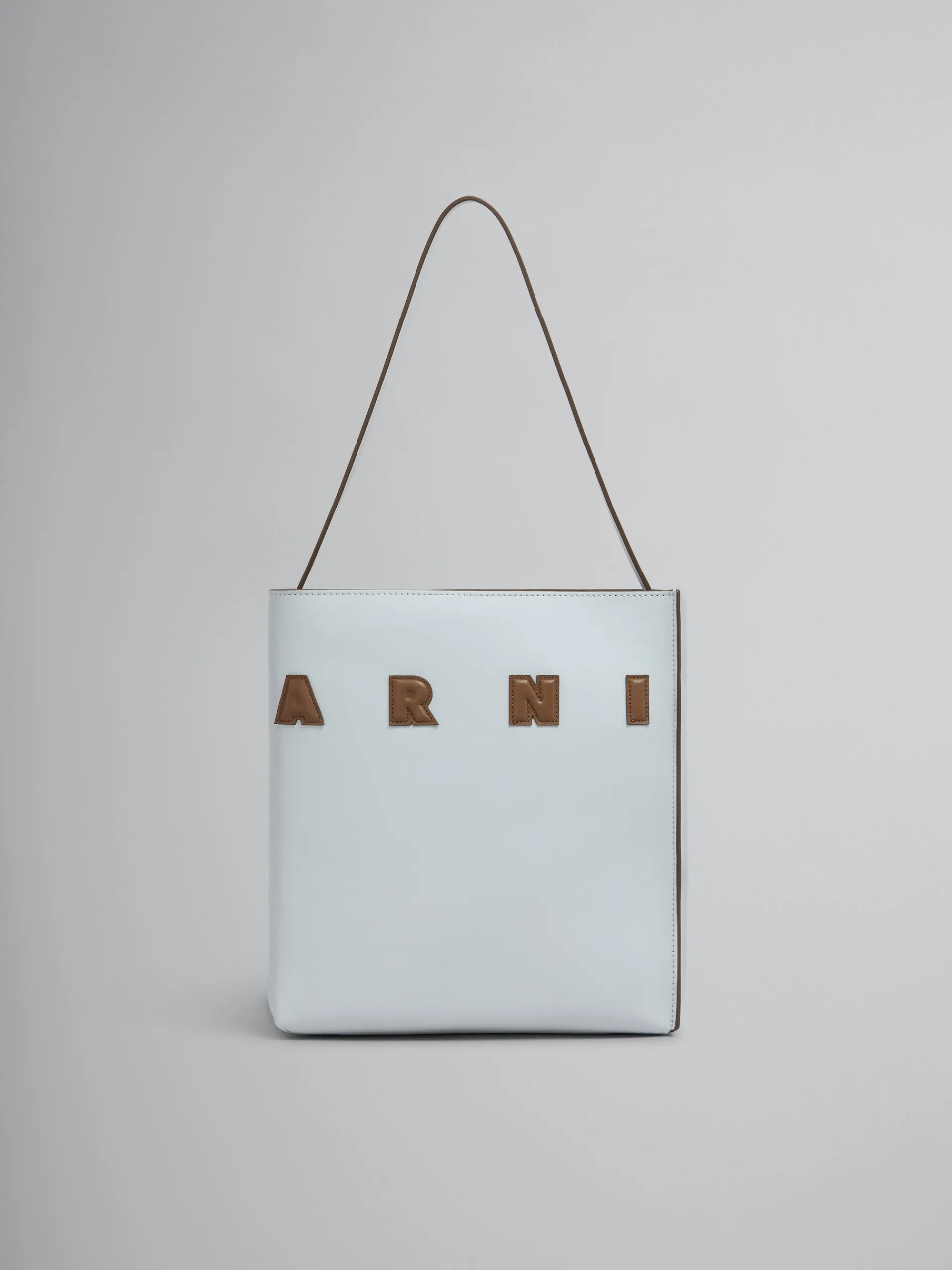 Tote Bags>Marni Small Light Grey Leather Museo Hobo Bag With Logo FROST/CORK