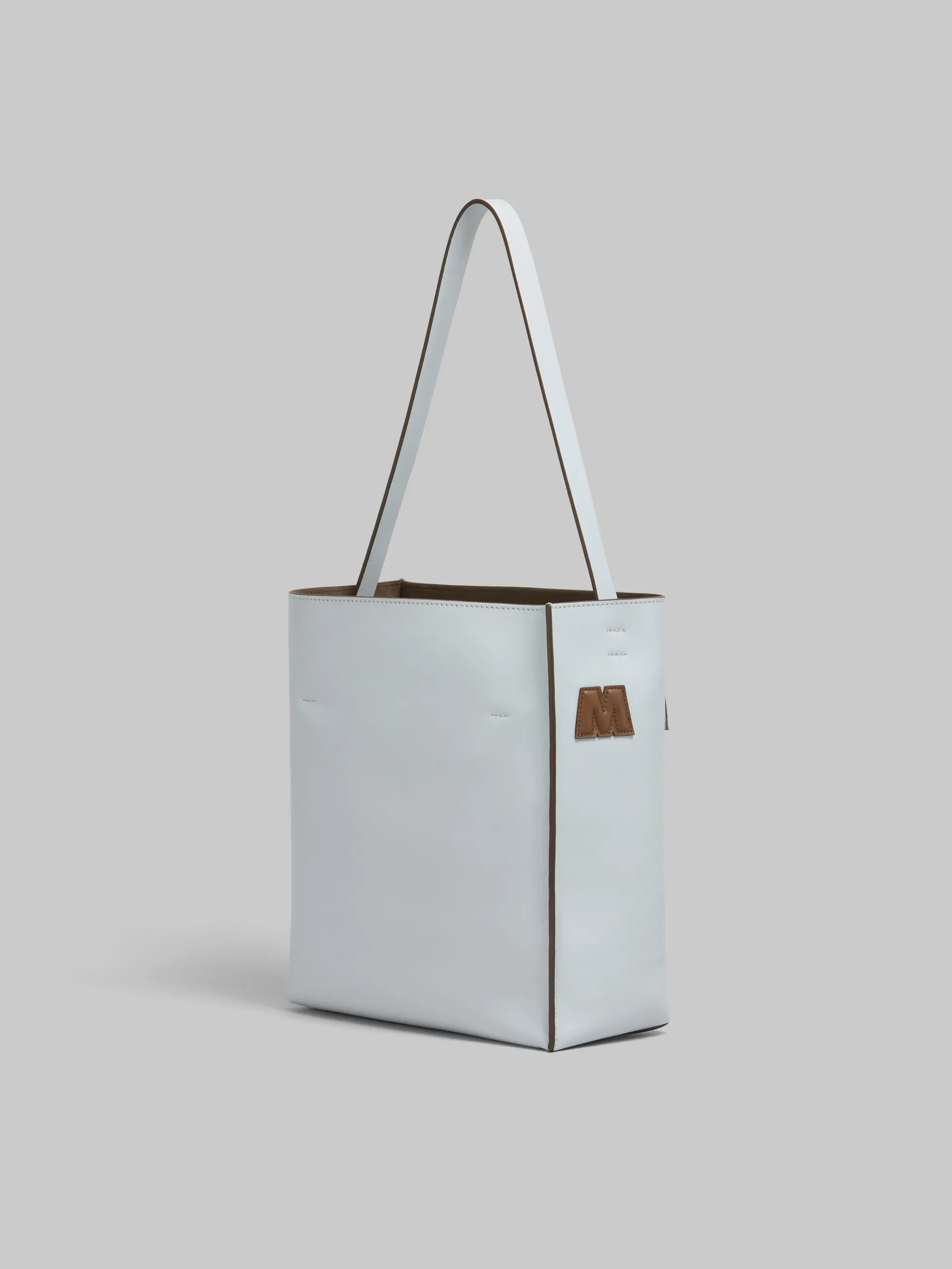 Tote Bags>Marni Small Light Grey Leather Museo Hobo Bag With Logo FROST/CORK