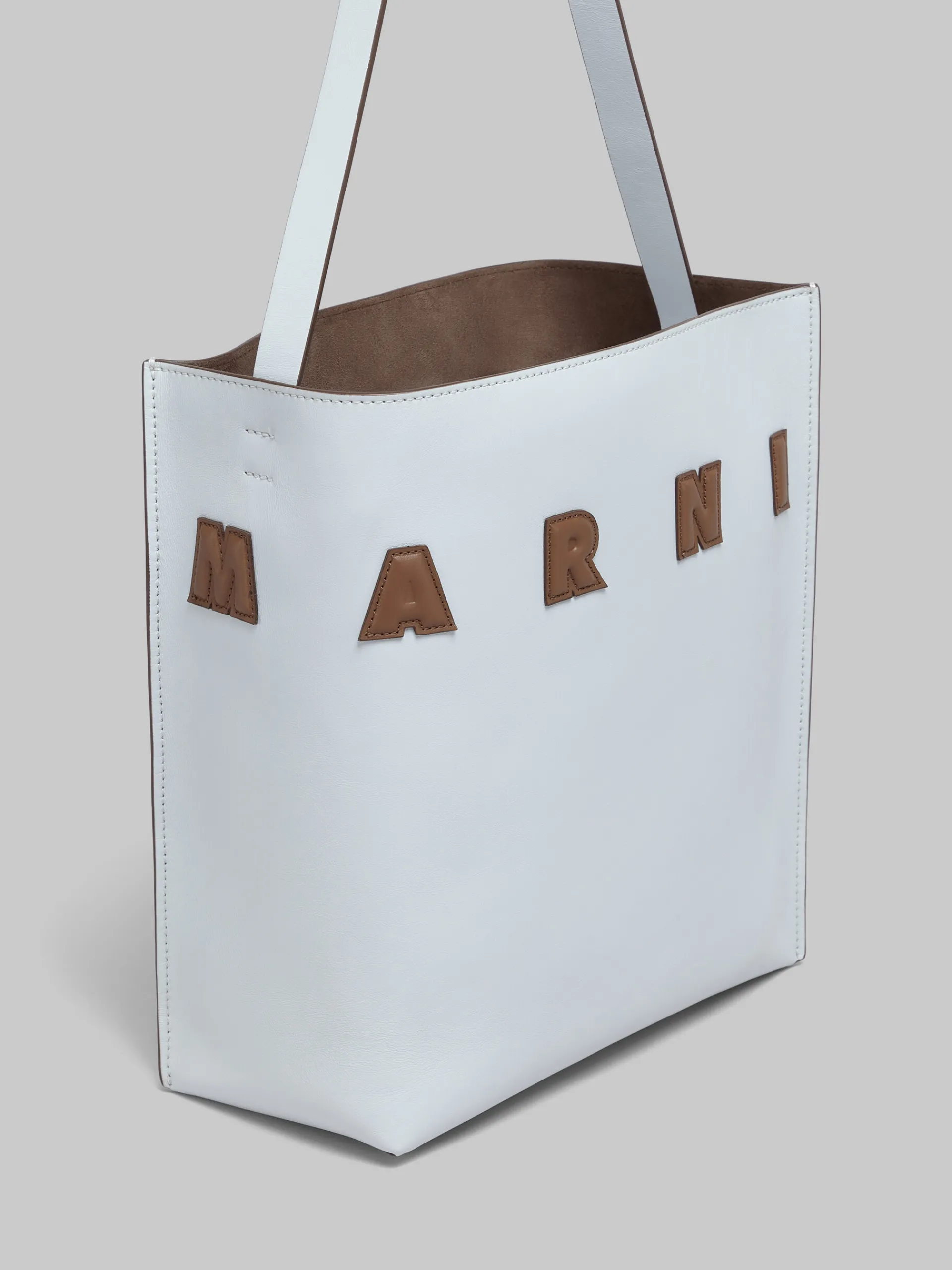 Tote Bags>Marni Small Light Grey Leather Museo Hobo Bag With Logo FROST/CORK