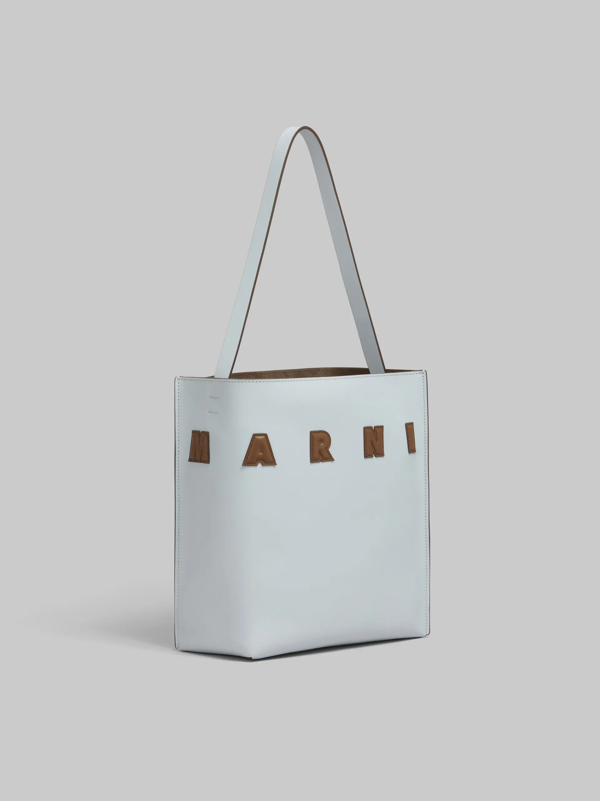 Tote Bags>Marni Small Light Grey Leather Museo Hobo Bag With Logo FROST/CORK