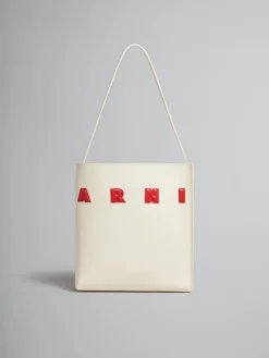 Tote Bags>Marni Small White Leather Museo Hobo Bag With Patches IVORY/LACQUER