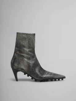 Boots>Marni Spike Ankle Boot In Crocodile Print Leather BLACK