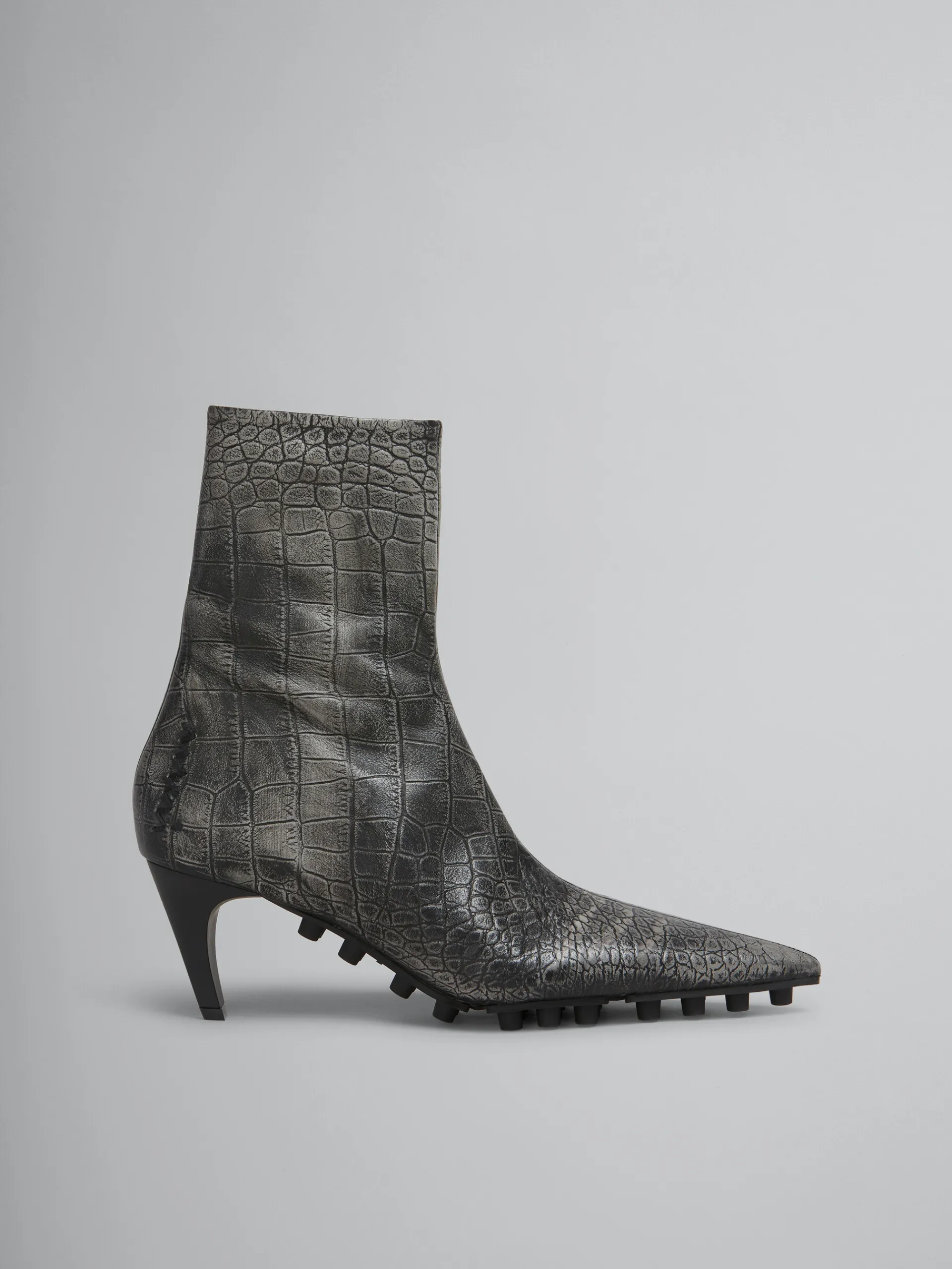 Boots>Marni Spike Ankle Boot In Crocodile Print Leather BLACK
