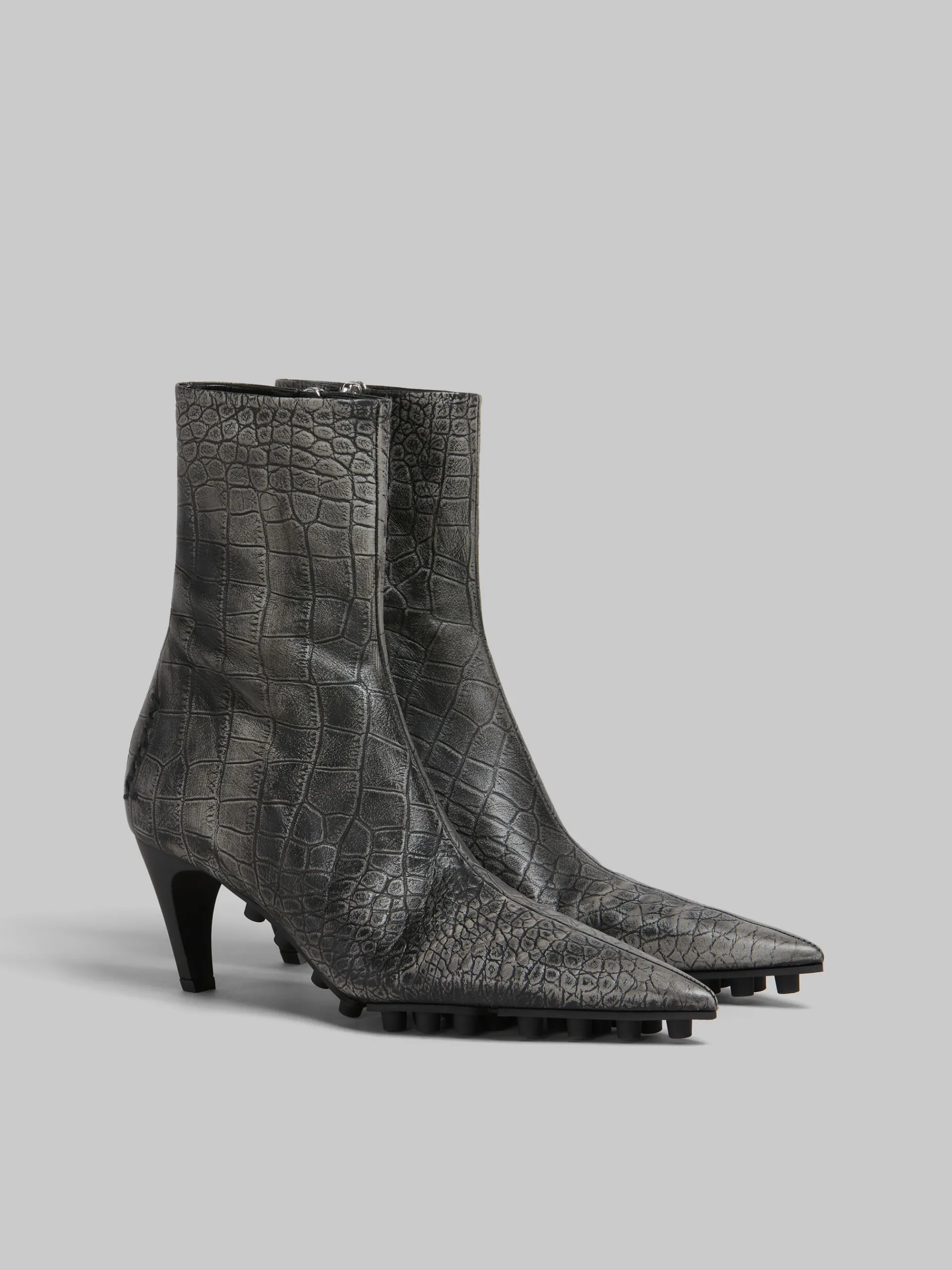 Boots>Marni Spike Ankle Boot In Crocodile Print Leather BLACK