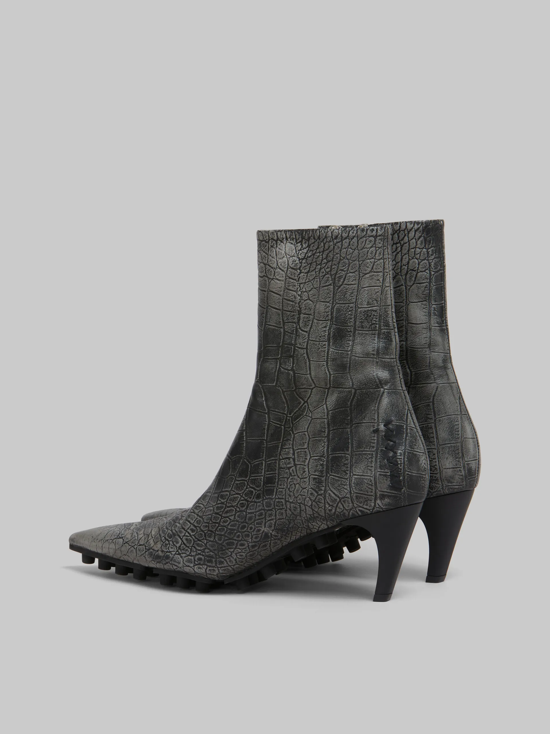 Boots>Marni Spike Ankle Boot In Crocodile Print Leather BLACK