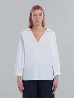 Tops & T-Shirts>Marni Square-neck Top In White Organic Poplin LILYWHITE