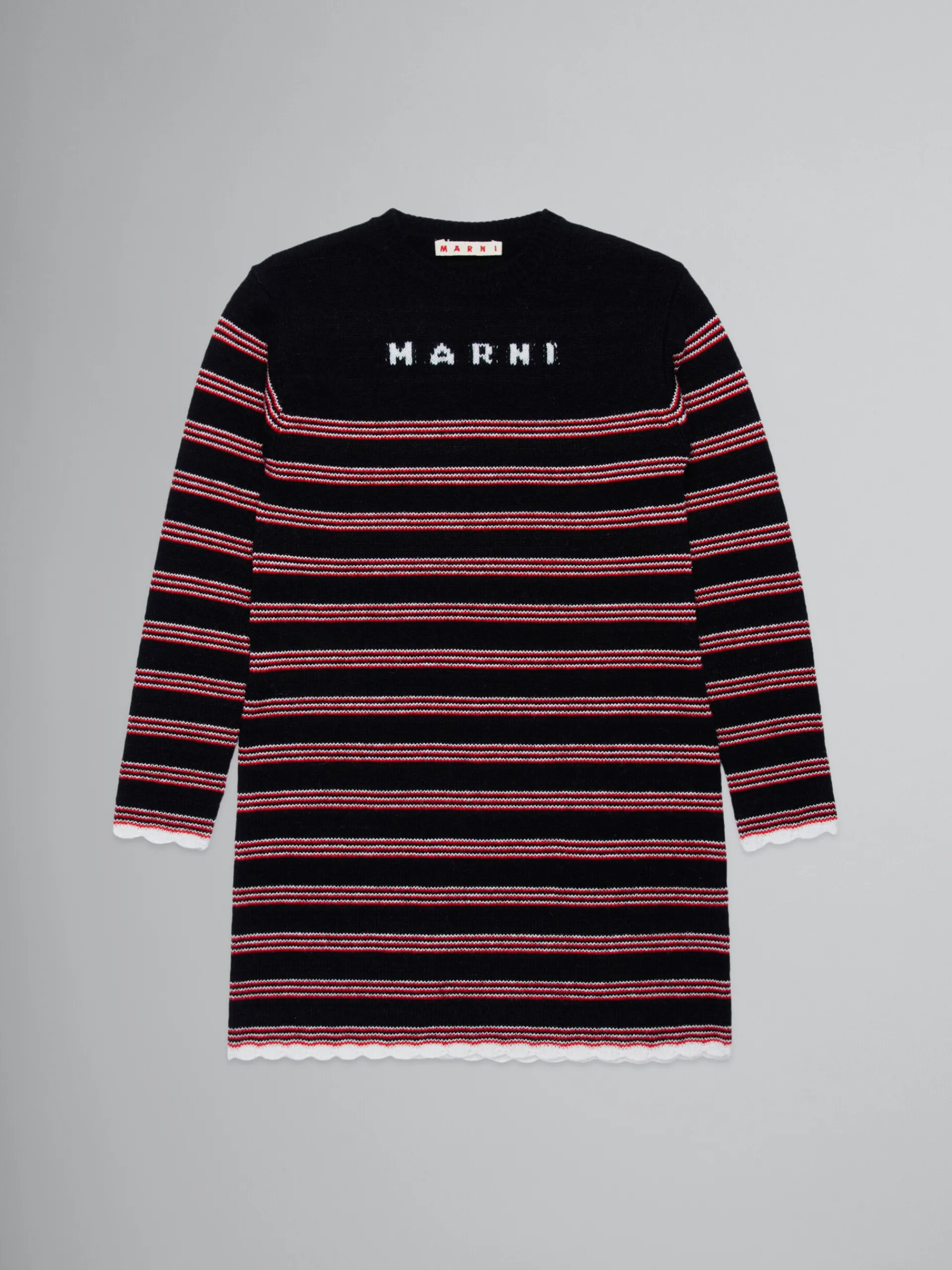 Kids>Marni Striped Knitted Dress BLACK