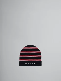 Kids>Marni Striped Wool Blend Beanie BLACK
