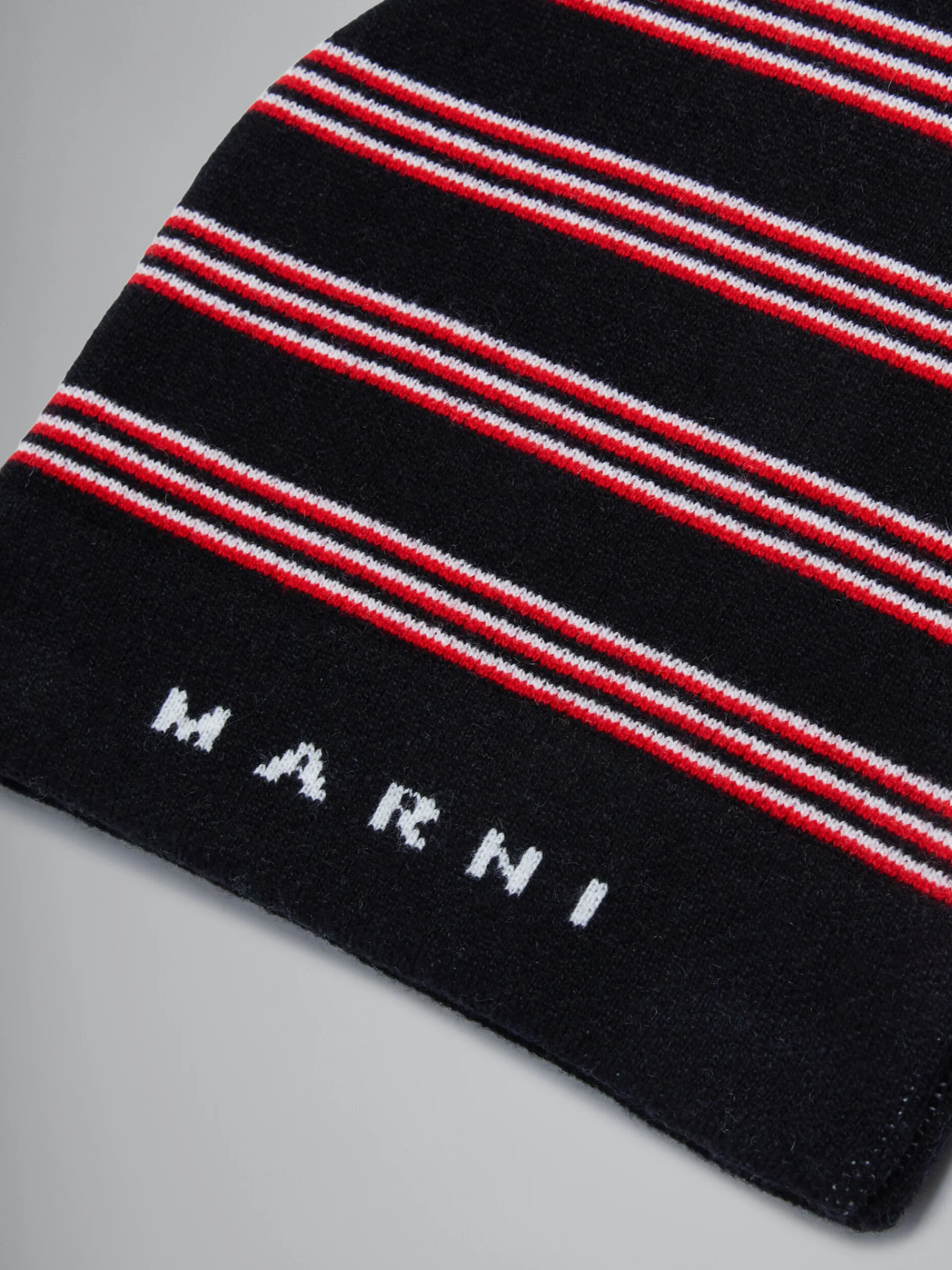 Kids>Marni Striped Wool Blend Beanie BLACK