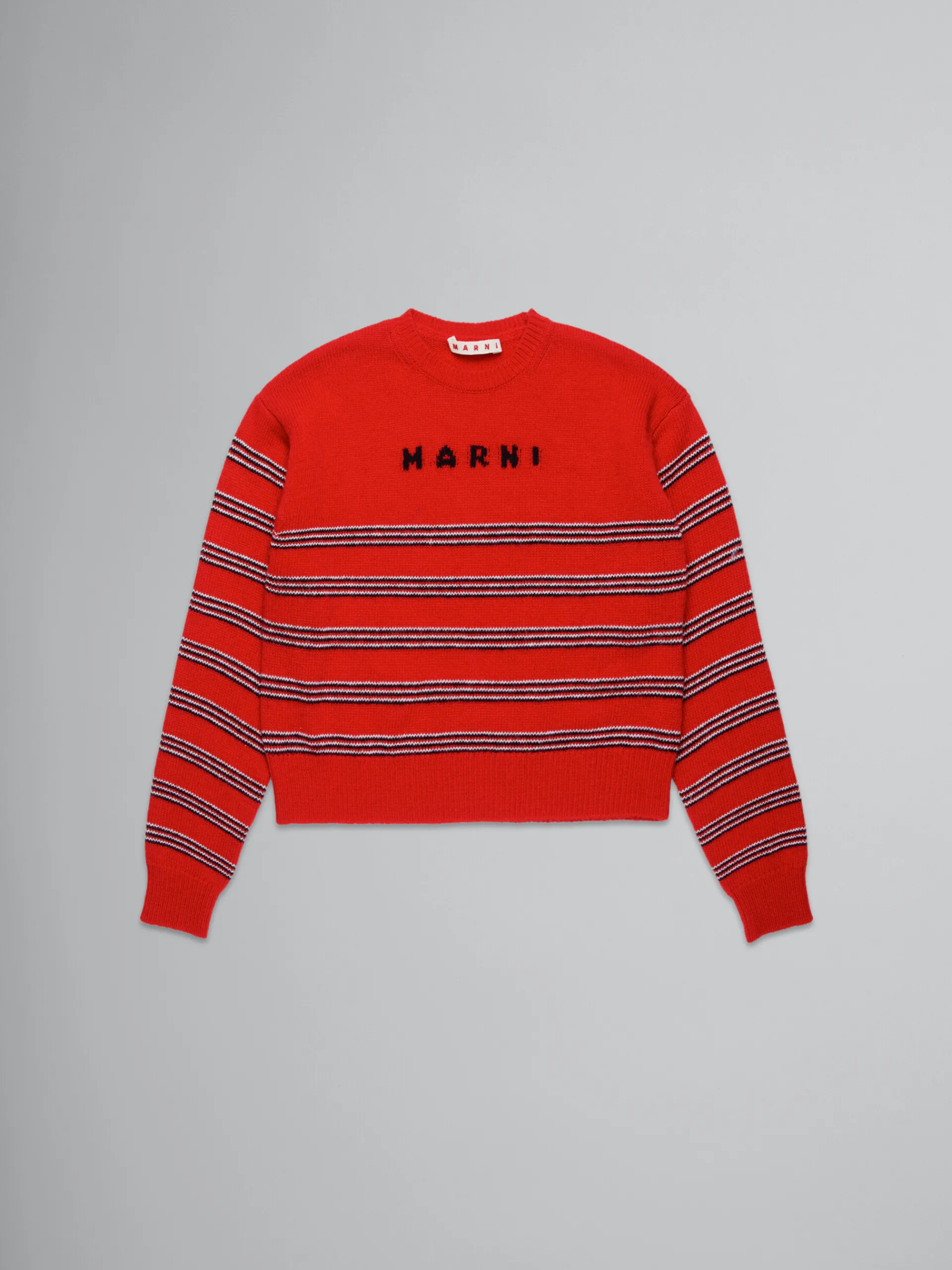 Kids>Marni Striped Wool-blend Pullover BRIGHT RED