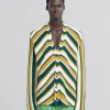 Matching Sets | Knitwear>Marni Teal And Yellow Crochet Cardigan With Chevron Pattern TURQUOISE