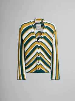 Matching Sets | Knitwear>Marni Teal And Yellow Crochet Cardigan With Chevron Pattern TURQUOISE