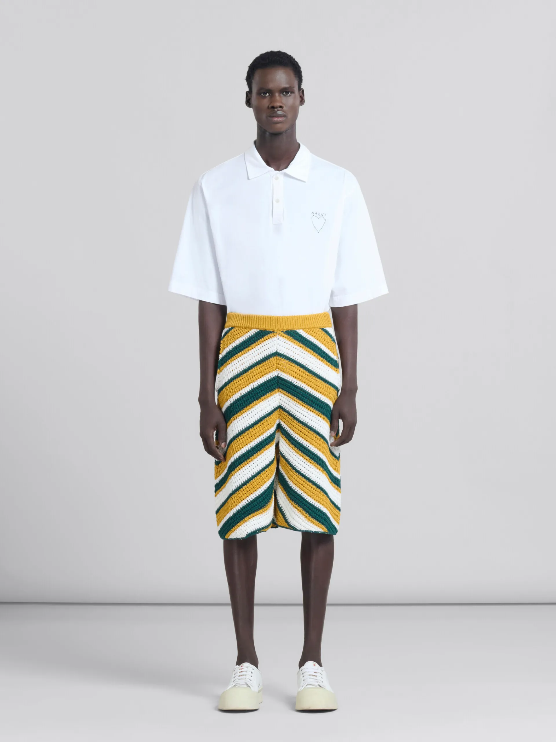 Matching Sets | Pants>Marni Teal And Yellow Crochet Shorts With Chevron Pattern TURQUOISE