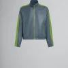Matching Sets | Coats & Jackets>Marni Teal Nappa Bomber With Contrast Stripes TRUFFLE