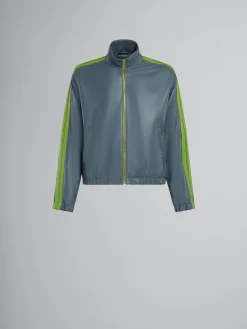Matching Sets | Coats & Jackets>Marni Teal Nappa Bomber With Contrast Stripes TRUFFLE