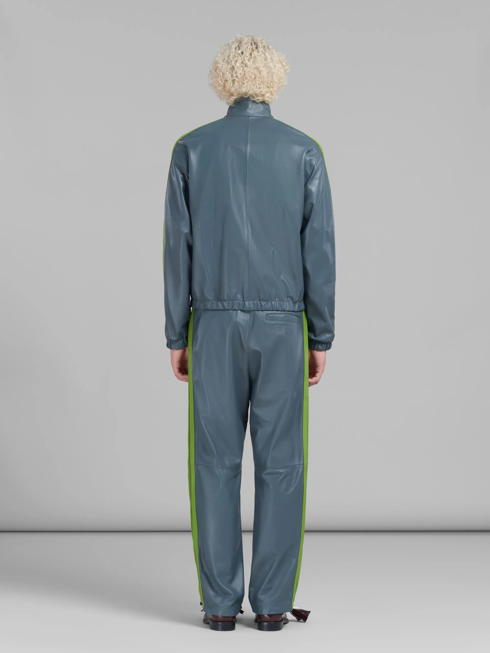 Matching Sets | Coats & Jackets>Marni Teal Nappa Bomber With Contrast Stripes TRUFFLE