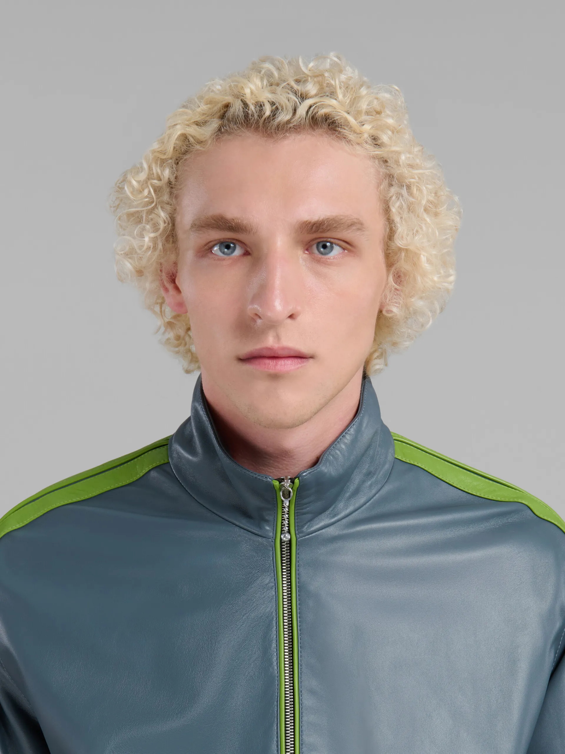 Matching Sets | Coats & Jackets>Marni Teal Nappa Bomber With Contrast Stripes TRUFFLE