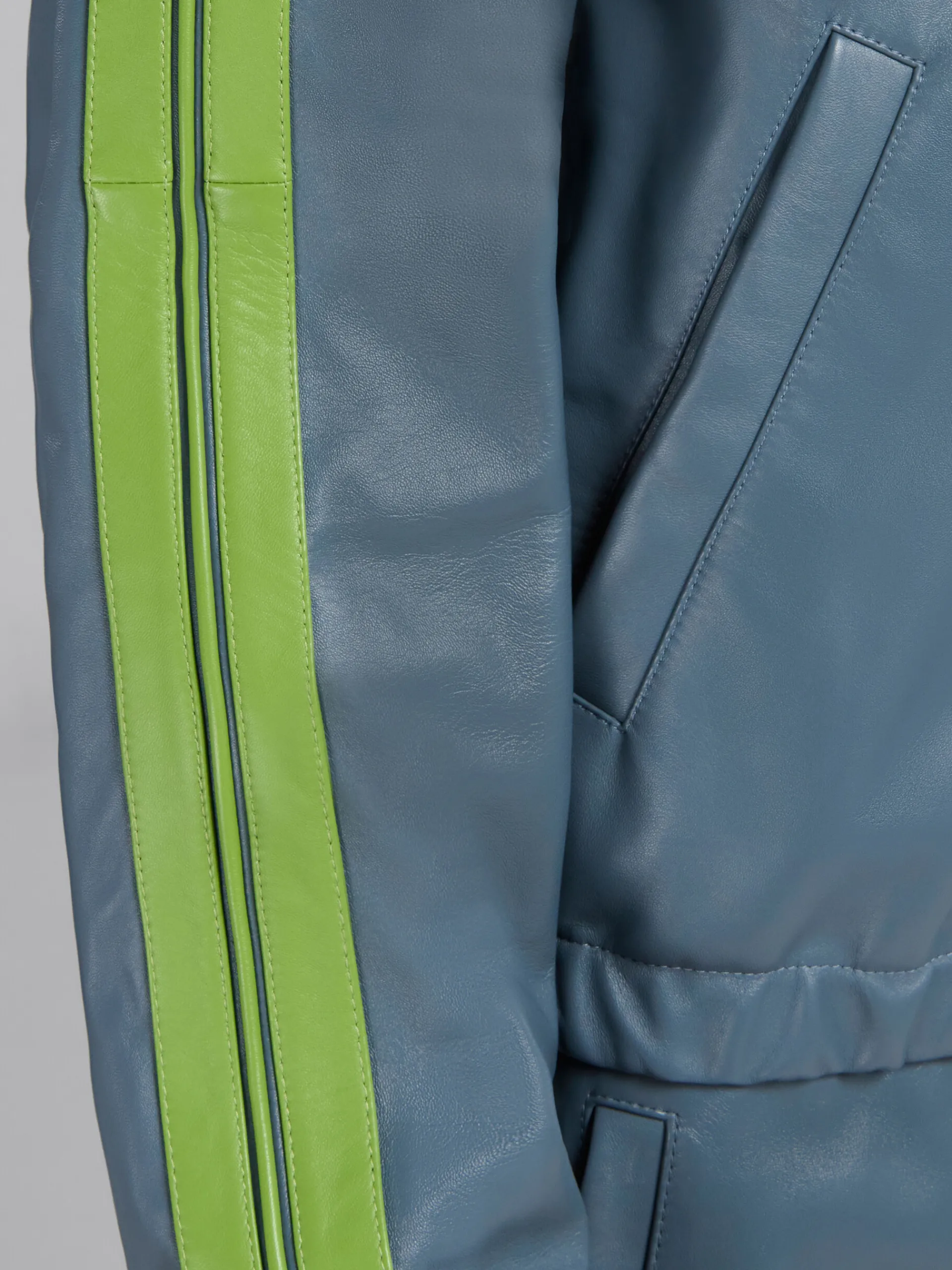 Matching Sets | Coats & Jackets>Marni Teal Nappa Bomber With Contrast Stripes TRUFFLE