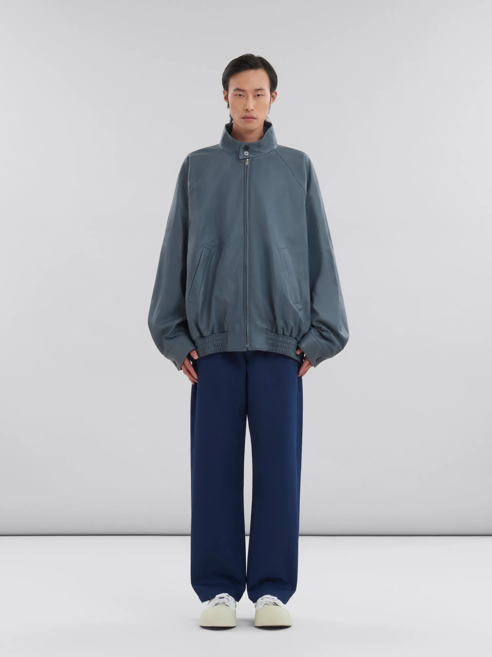 Coats & Jackets>Marni Teal Nappa Leather Bomber Jacket TRUFFLE