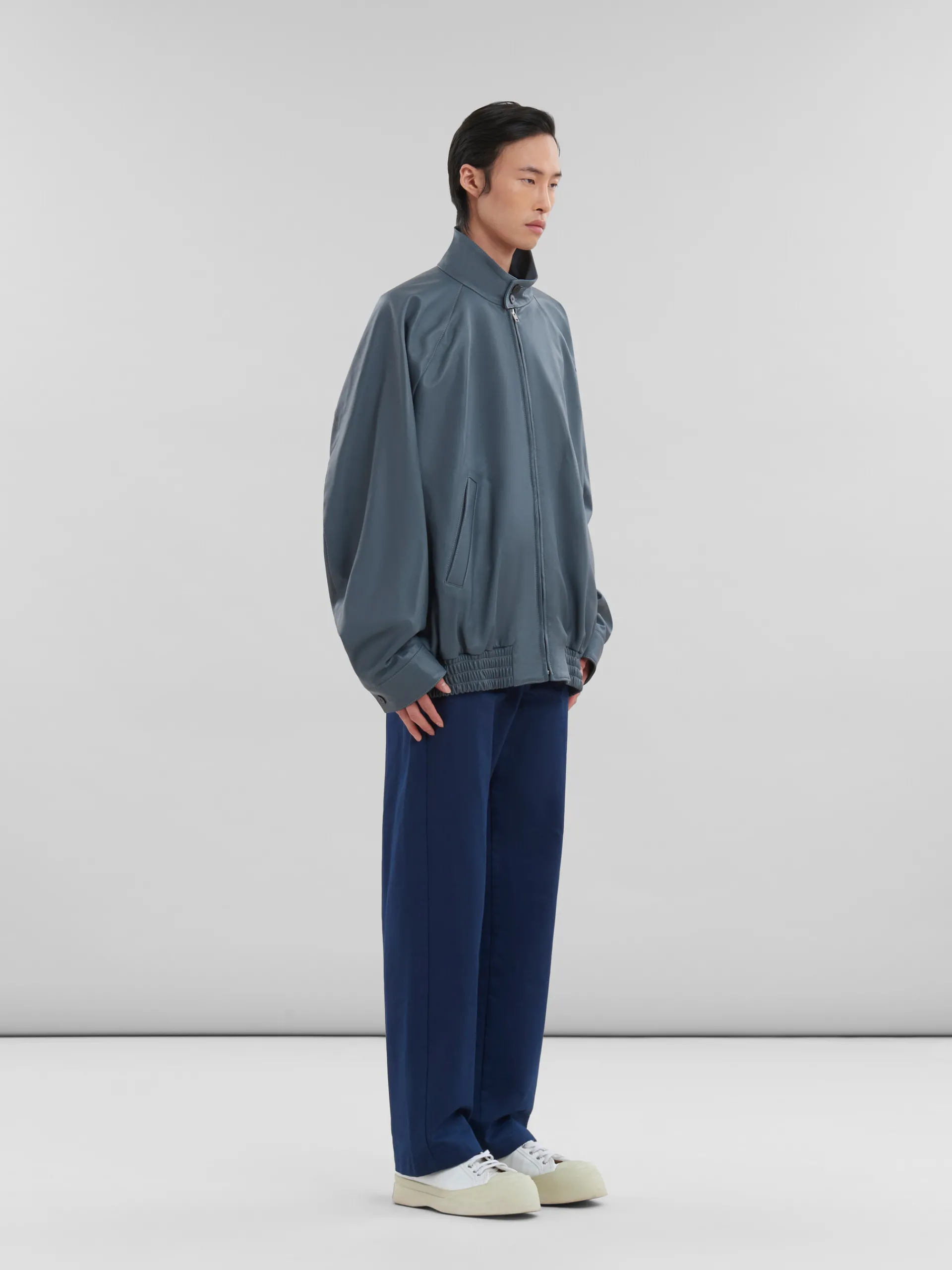 Coats & Jackets>Marni Teal Nappa Leather Bomber Jacket TRUFFLE