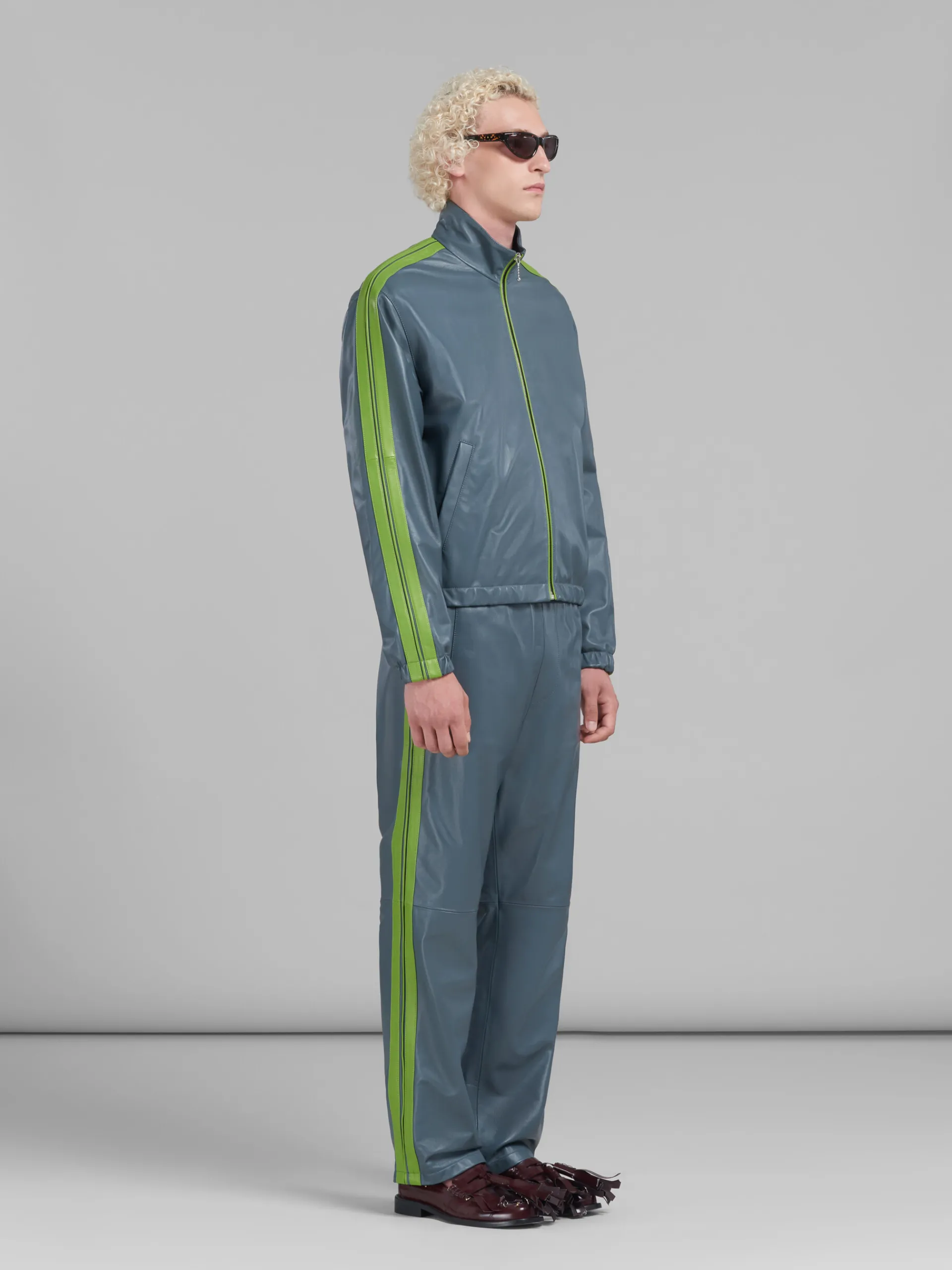 Matching Sets | Pants>Marni Teal Nappa Leather Track Pants TRUFFLE