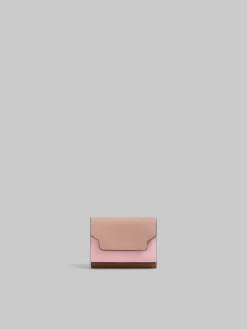 Wallets & Small Leather Goods>Marni Trifold Wallet In Antique Pink, Pink And Brown Saffiano Leather ARABESQUE/TALC/BLUMARINE
