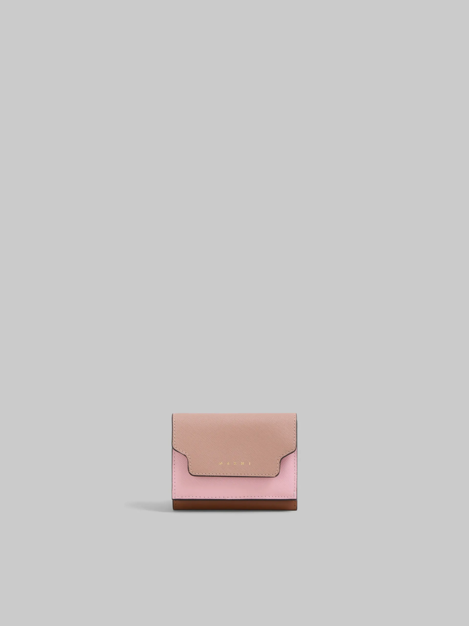 Wallets & Small Leather Goods>Marni Trifold Wallet In Antique Pink, Pink And Brown Saffiano Leather ARABESQUE/TALC/BLUMARINE
