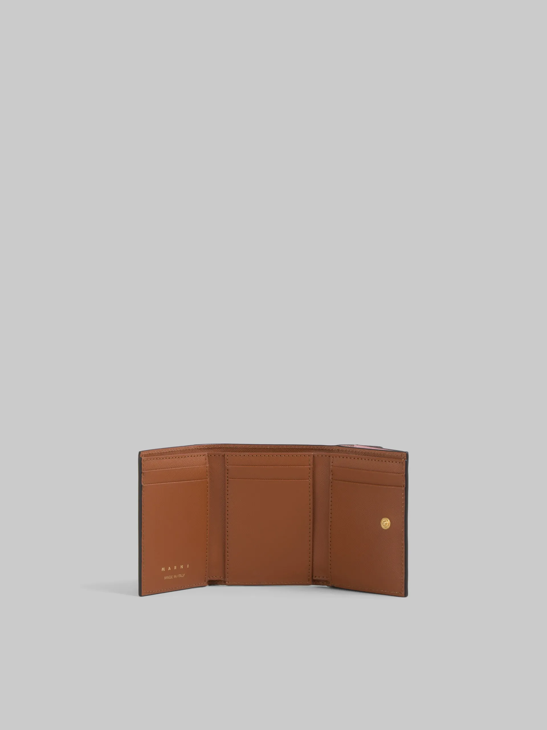 Wallets & Small Leather Goods>Marni Trifold Wallet In Antique Pink, Pink And Brown Saffiano Leather ARABESQUE/TALC/BLUMARINE