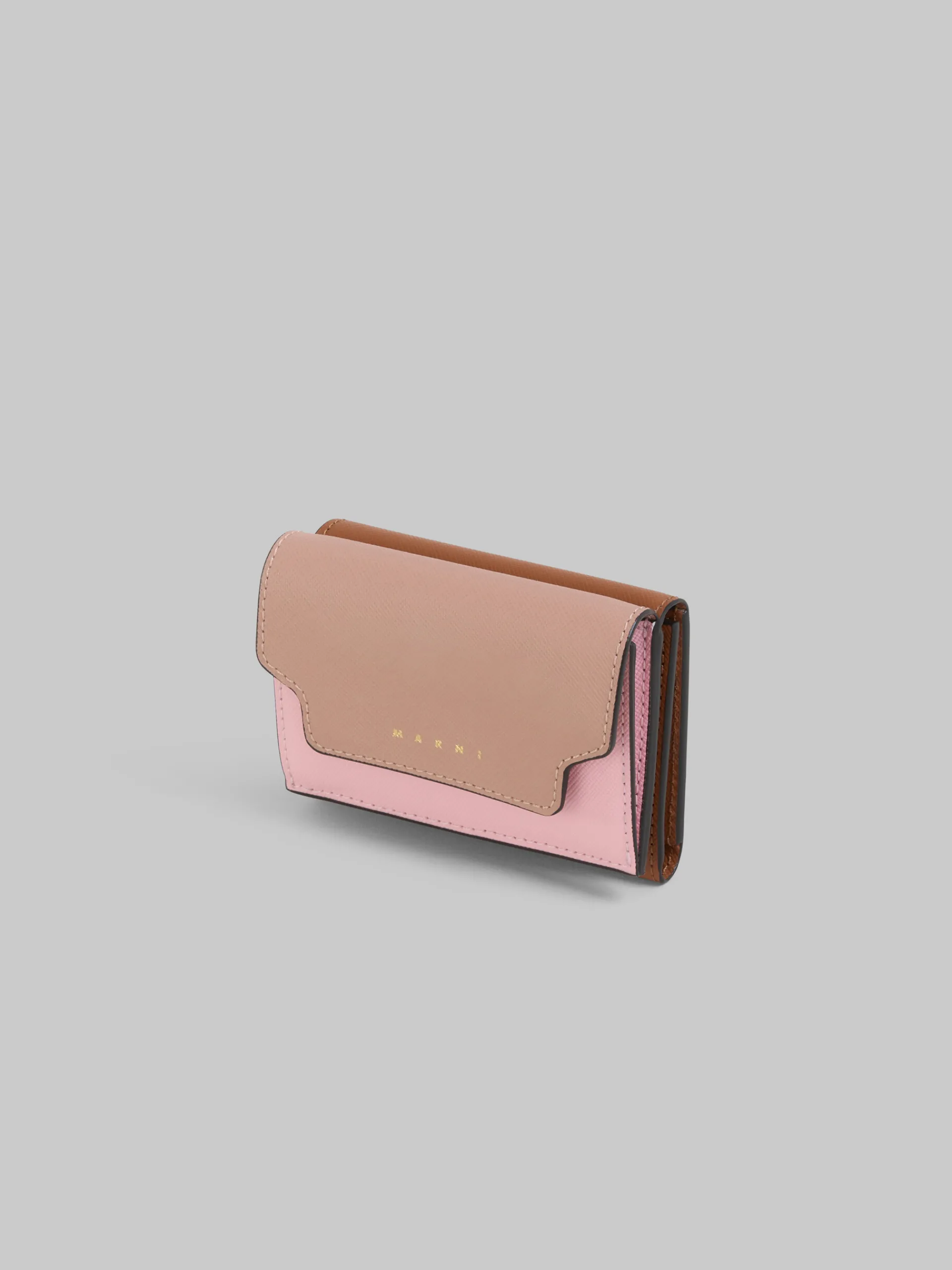 Wallets & Small Leather Goods>Marni Trifold Wallet In Antique Pink, Pink And Brown Saffiano Leather ARABESQUE/TALC/BLUMARINE