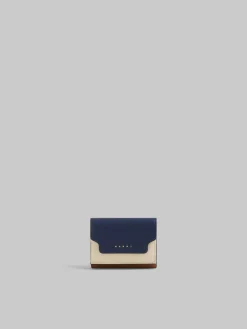 Wallets & Small Leather Goods>Marni Trifold Wallet In Blue, Cream And Brown Saffiano Leather BLUBLACK/SHELL/MOCA