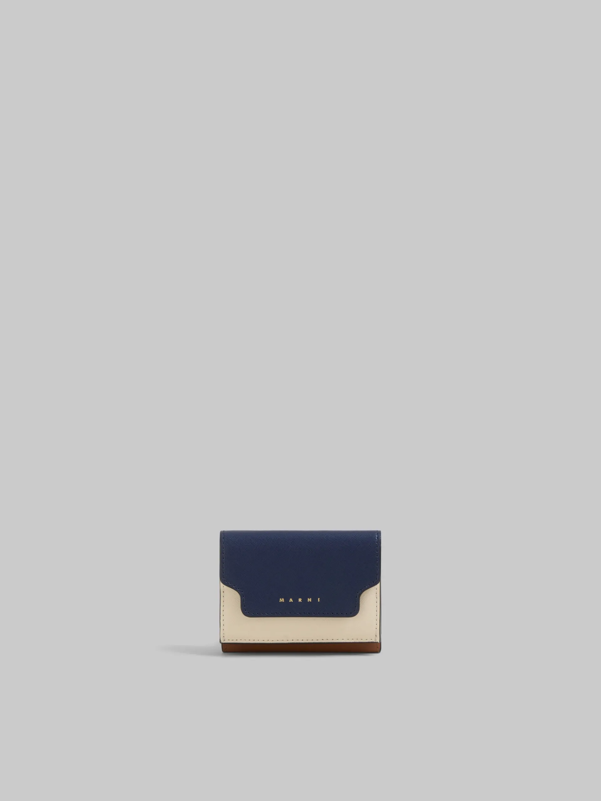 Wallets & Small Leather Goods>Marni Trifold Wallet In Blue, Cream And Brown Saffiano Leather BLUBLACK/SHELL/MOCA