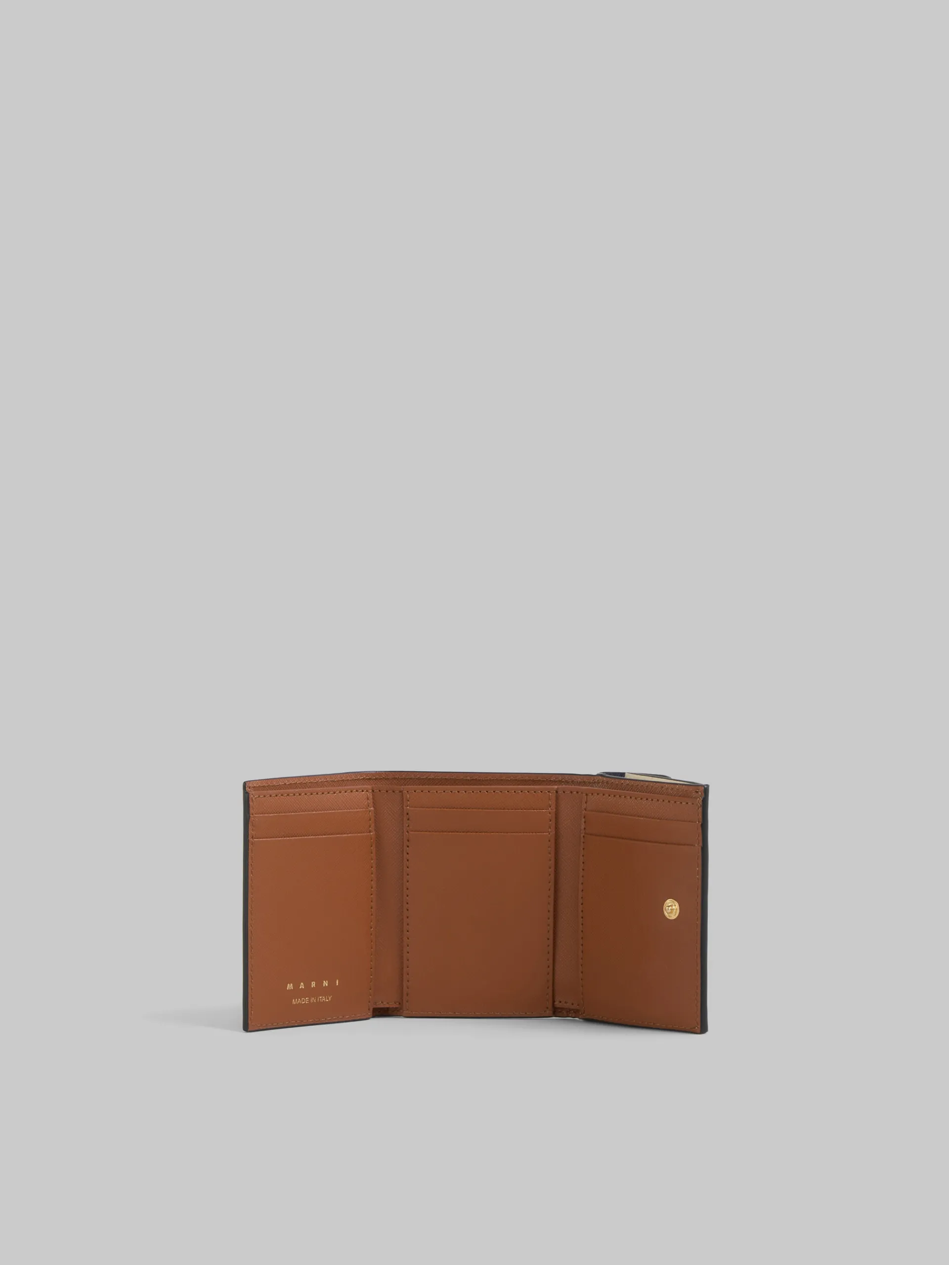 Wallets & Small Leather Goods>Marni Trifold Wallet In Blue, Cream And Brown Saffiano Leather BLUBLACK/SHELL/MOCA