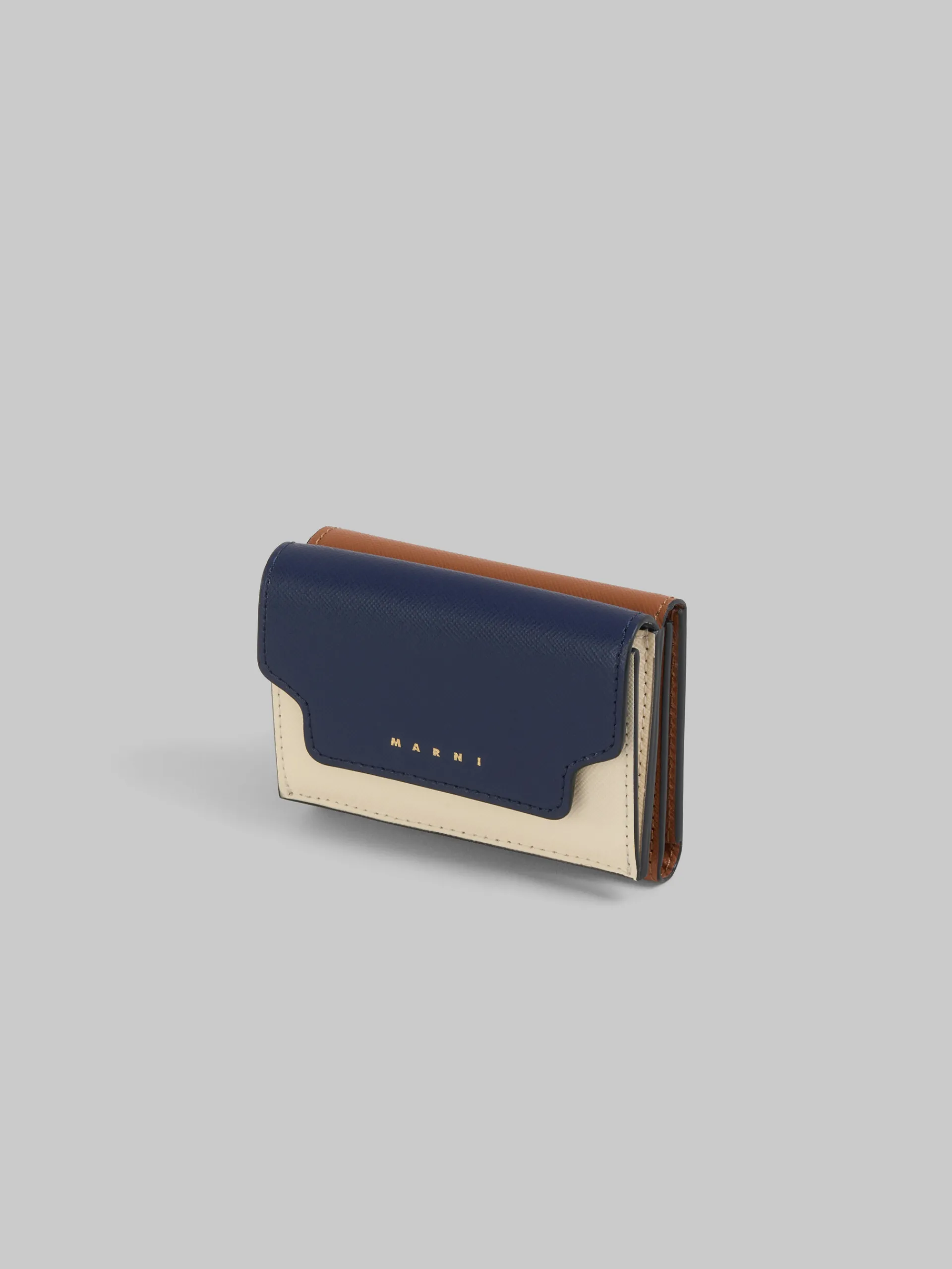 Wallets & Small Leather Goods>Marni Trifold Wallet In Blue, Cream And Brown Saffiano Leather BLUBLACK/SHELL/MOCA