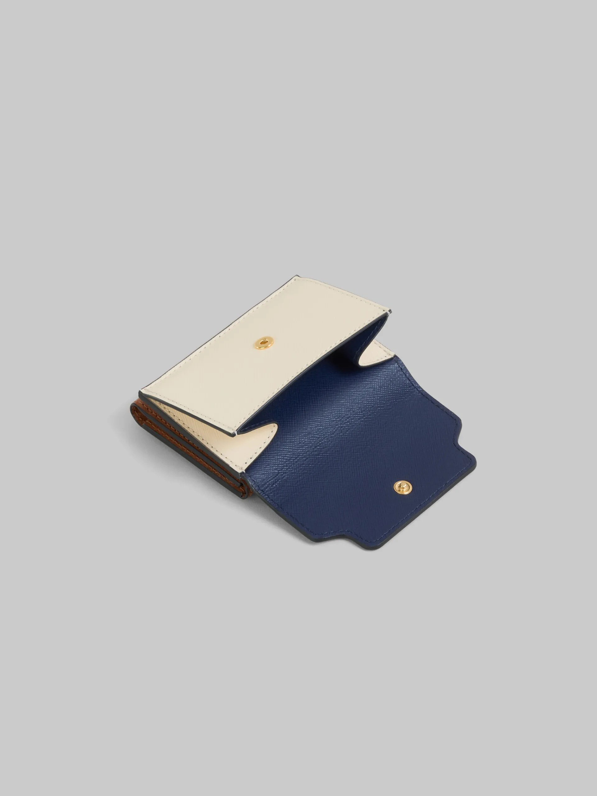 Wallets & Small Leather Goods>Marni Trifold Wallet In Blue, Cream And Brown Saffiano Leather BLUBLACK/SHELL/MOCA