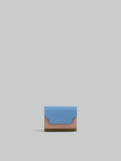 Wallets & Small Leather Goods>Marni Trifold Wallet In Light Blue, Antique Pink And Green Saffiano Leather OPAL/QUARZ/THYME