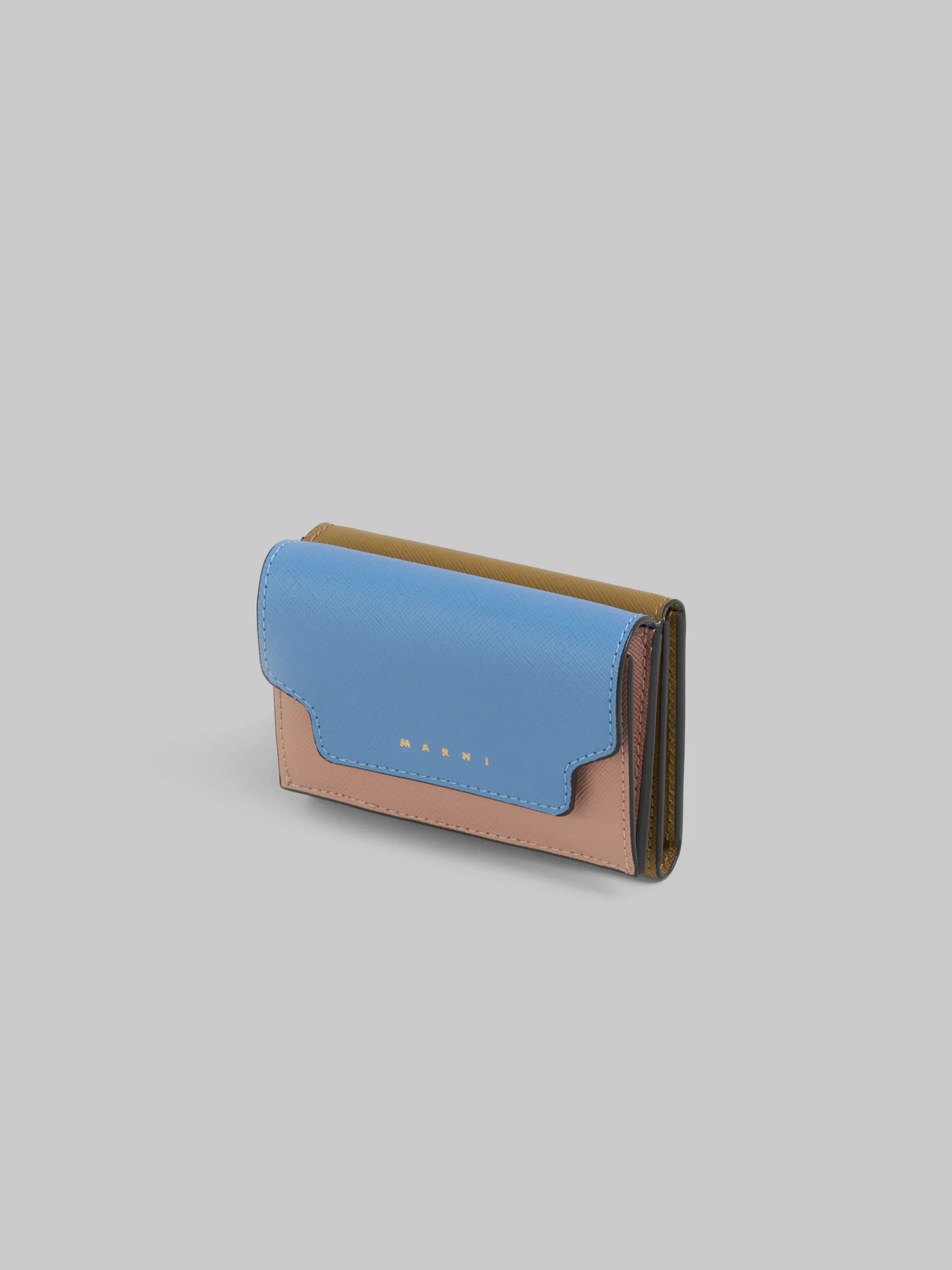 Wallets & Small Leather Goods>Marni Trifold Wallet In Light Blue, Antique Pink And Green Saffiano Leather OPAL/QUARZ/THYME