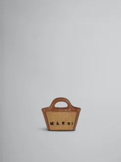 Handbags | Tropicalia Bag>Marni Tropicalia Micro Bag In Brown Leather And Raffia-effect Fabric RAWSIENNA