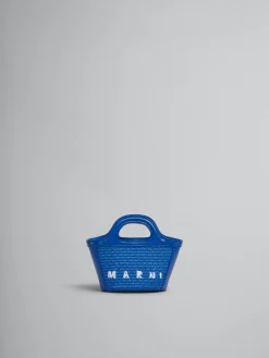 Handbags | Tropicalia Bag>Marni Tropicalia Micro Bag In Blue Leather And Raffia-effect Fabric IRISBLUE