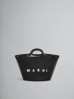 Handbags | Tropicalia Bag>Marni Tropicalia Small Bag In Leather And Raffia-effect Fabric BLACK