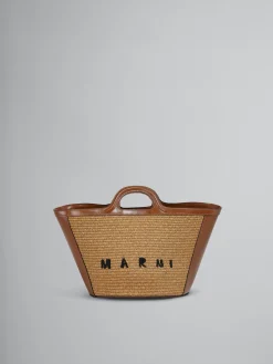 Handbags | Tropicalia Bag>Marni Tropicalia Small Bag In Brown Leather And Raffia-effect Fabric RAWSIENNA