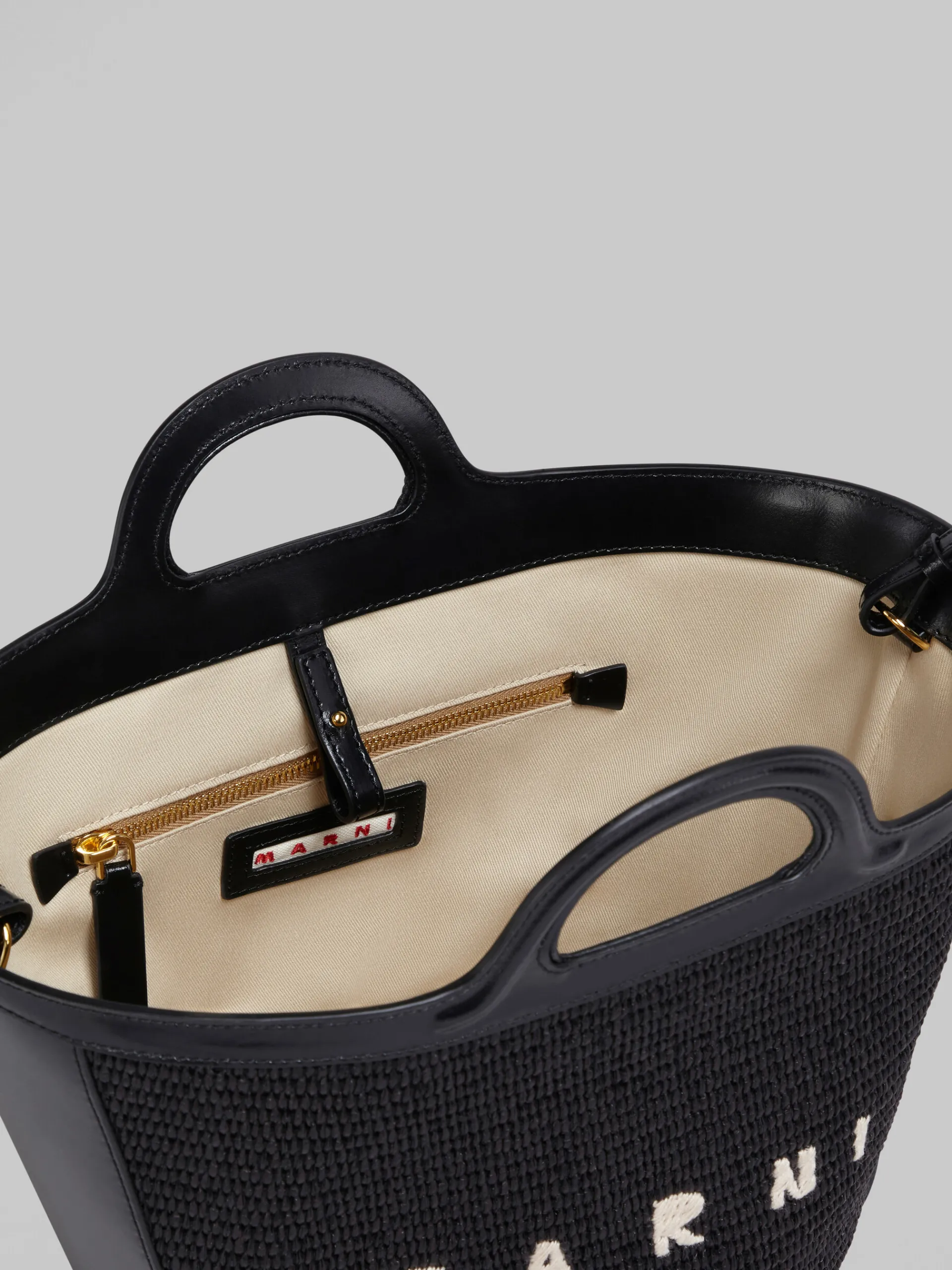 Handbags | Tropicalia Bag>Marni Tropicalia Small Bag In Leather And Raffia-effect Fabric BLACK