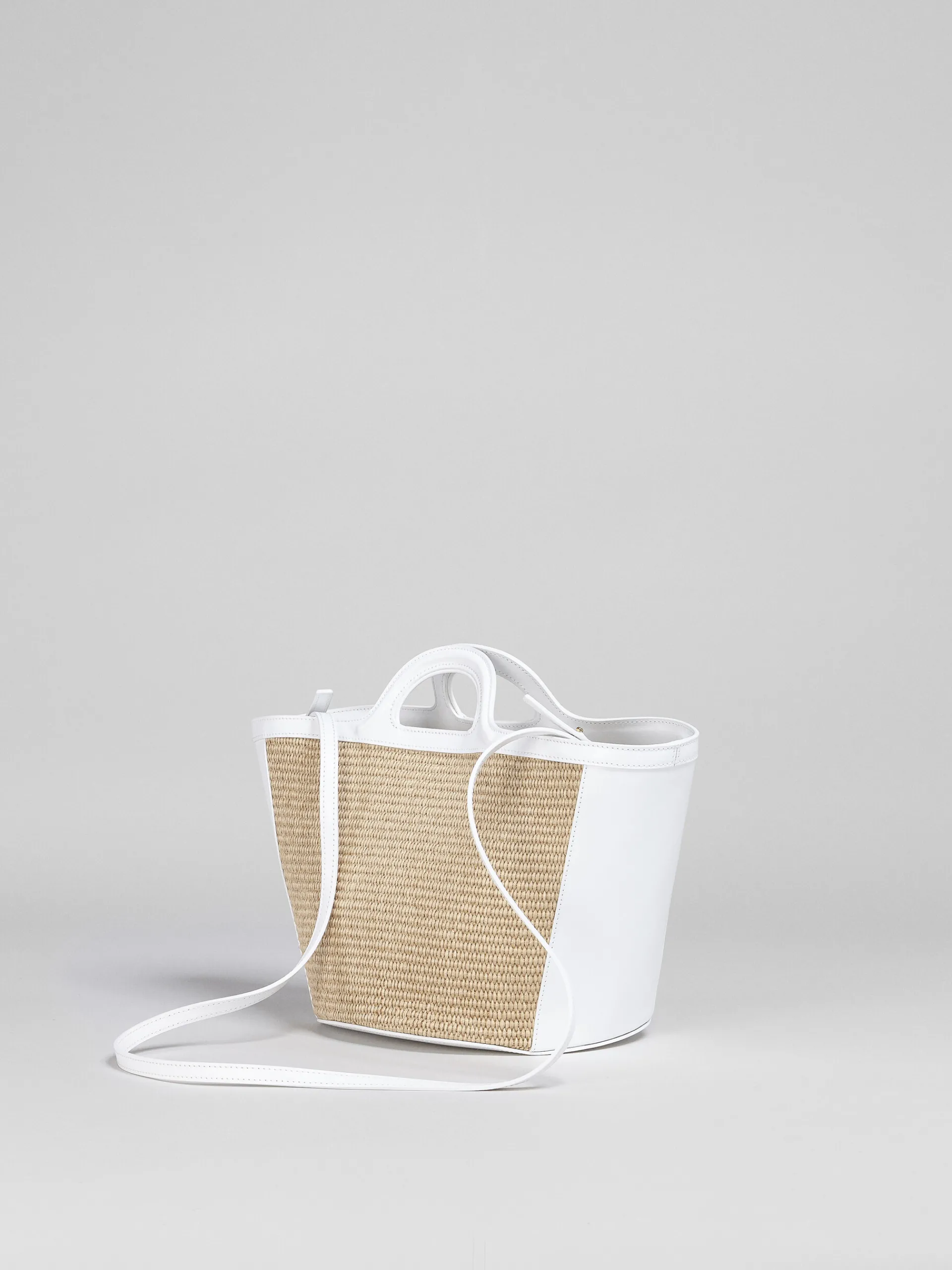Handbags | Tropicalia Bag>Marni Tropicalia Small Bag In White Leather And Raffia-effect Fabric SANDSTORM/LILYWHITE