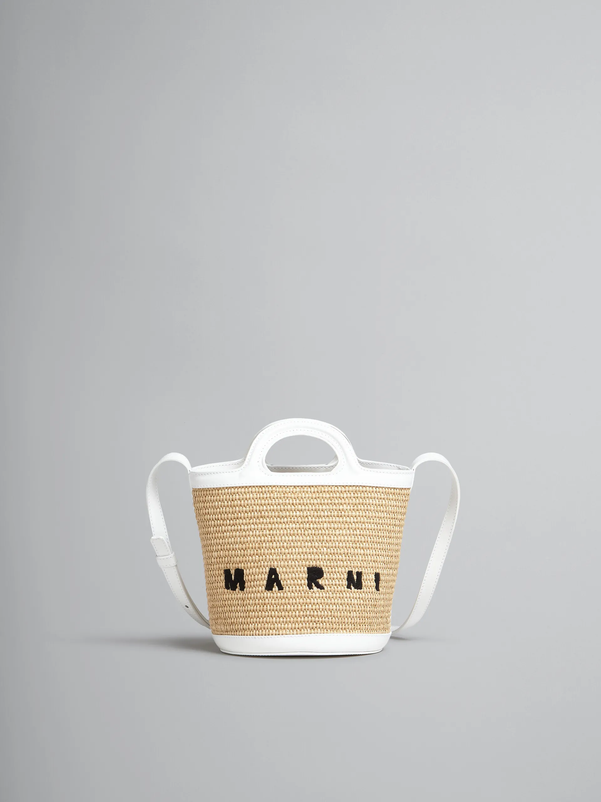 Shoulder Bags | Crossbody Bags>Marni Tropicalia Small Bucket Bag In White Leather And Raffia-effect Fabric SANDSTORM/LILYWHITE