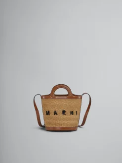 Shoulder Bags | Crossbody Bags>Marni Tropicalia Small Bucket Bag In Brown Leather And Raffia-effect Fabric RAWSIENNA