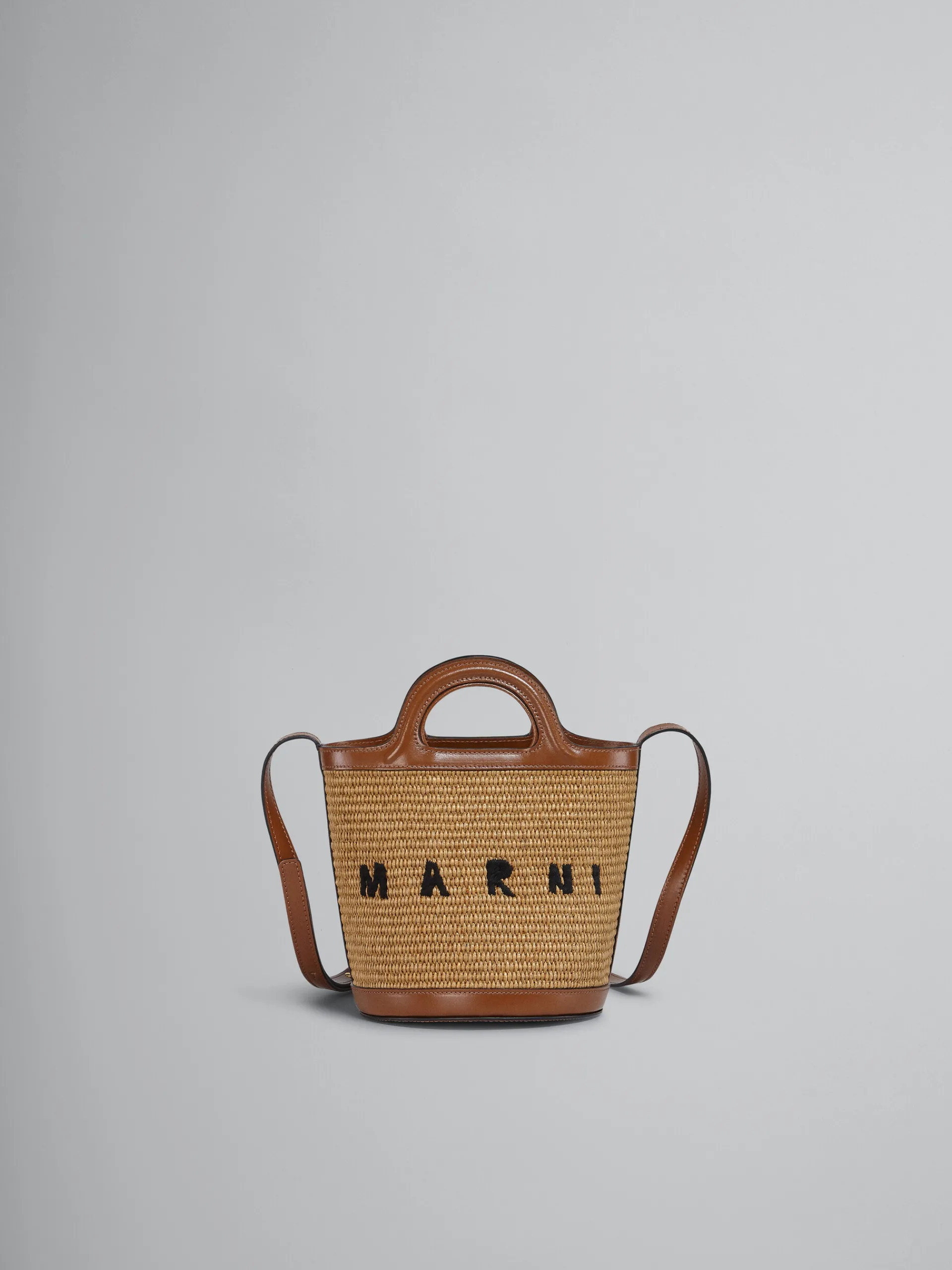 Shoulder Bags | Crossbody Bags>Marni Tropicalia Small Bucket Bag In Brown Leather And Raffia-effect Fabric RAWSIENNA