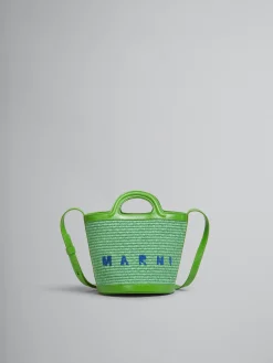 Shoulder Bags | Tropicalia Bag>Marni Tropicalia Small Bucket Bag In Green Leather And Raffia-effect Fabric KIWI