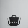 Shoulder Bags | Crossbody Bags>Marni Tropicalia Small Bucket Bag In Leather And Raffia-effect Fabric BLACK