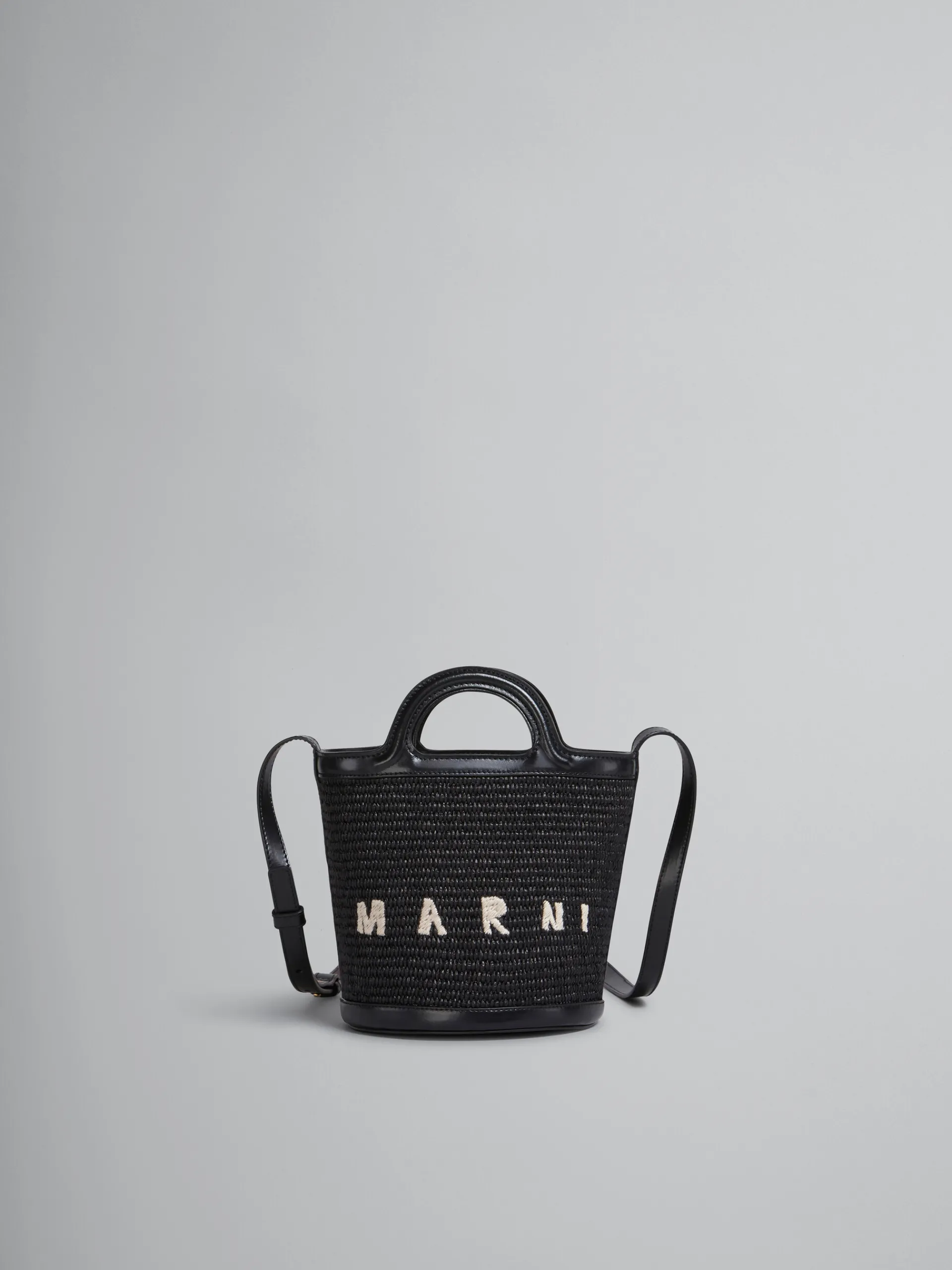 Shoulder Bags | Crossbody Bags>Marni Tropicalia Small Bucket Bag In Leather And Raffia-effect Fabric BLACK