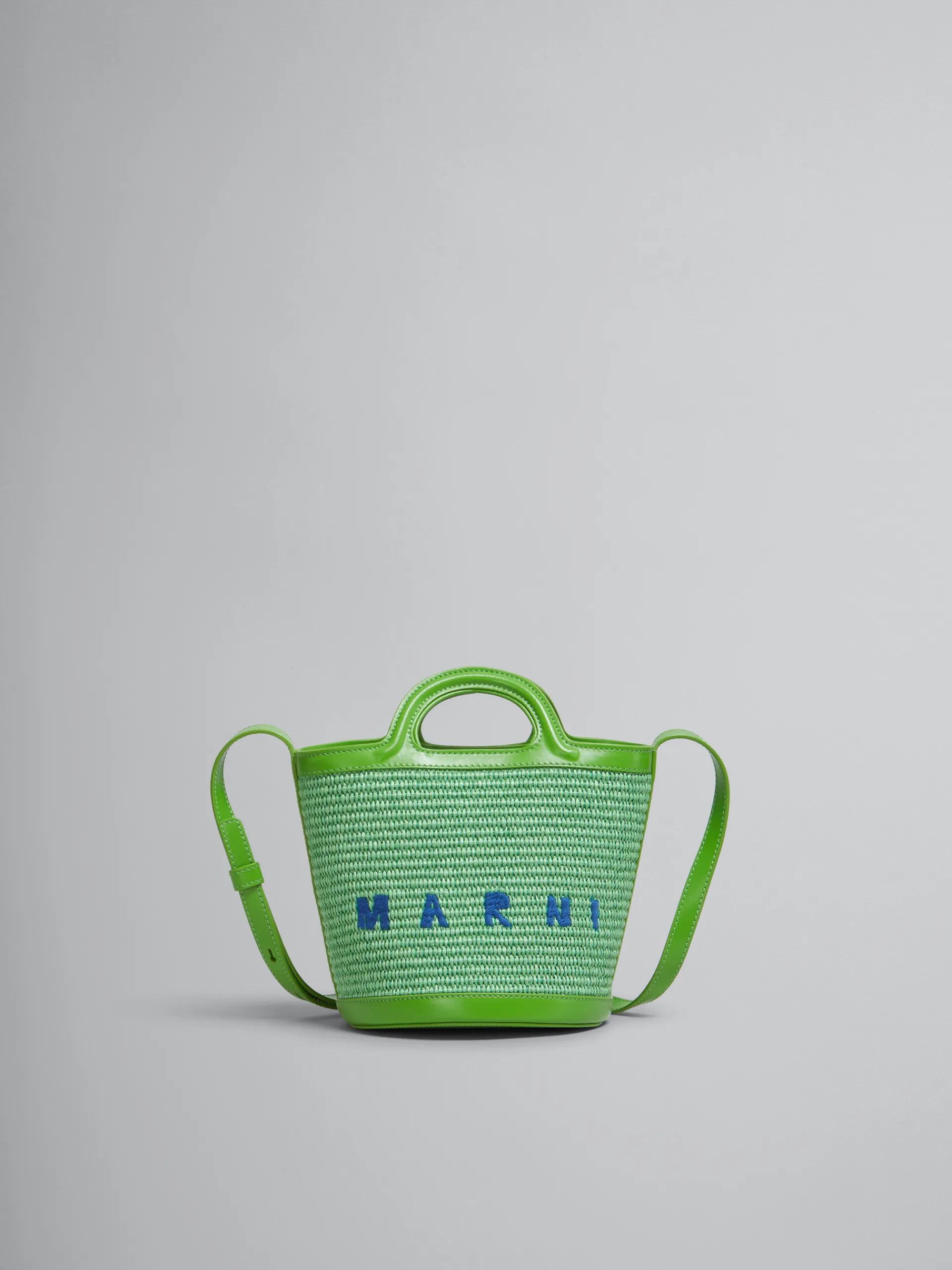 Shoulder Bags | Tropicalia Bag>Marni Tropicalia Small Bucket Bag In Green Leather And Raffia-effect Fabric KIWI